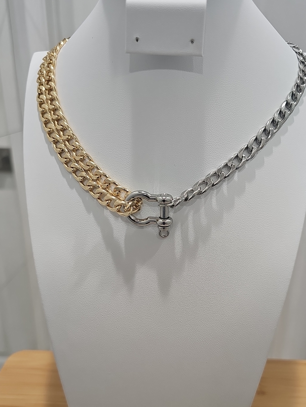 Two-Tone Gold & Silver Horseshoe Chain Necklace
